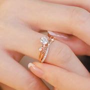 Women's Adjustable Platinum and Rose Gold Plated Cosmic Ring with Zirconia