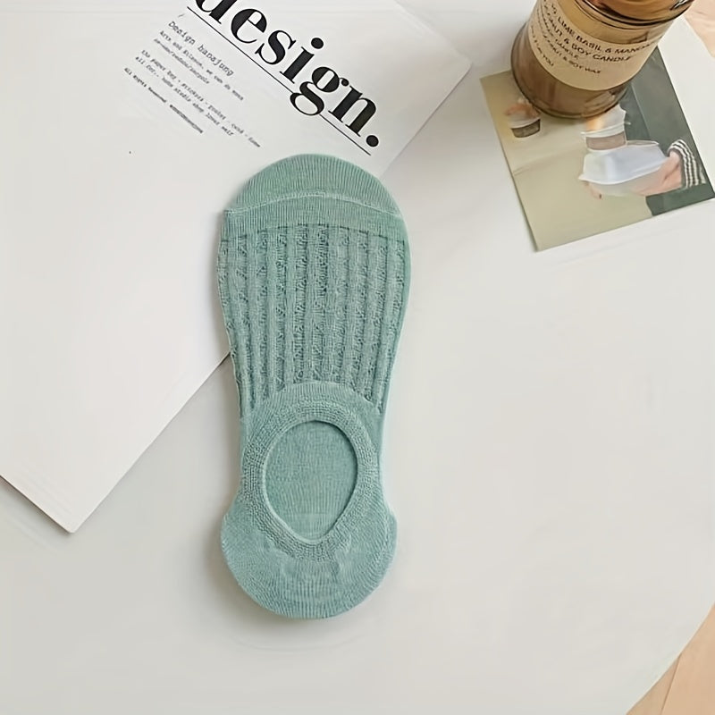 Women's No Show Socks 6 Pairs Breathable Lightweight Knit Ankle Socks with Stripes