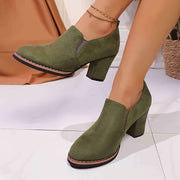 Women's Navy Blue Block Heel Loafers Casual Round Toe Mid-Heel All-Season Shoes