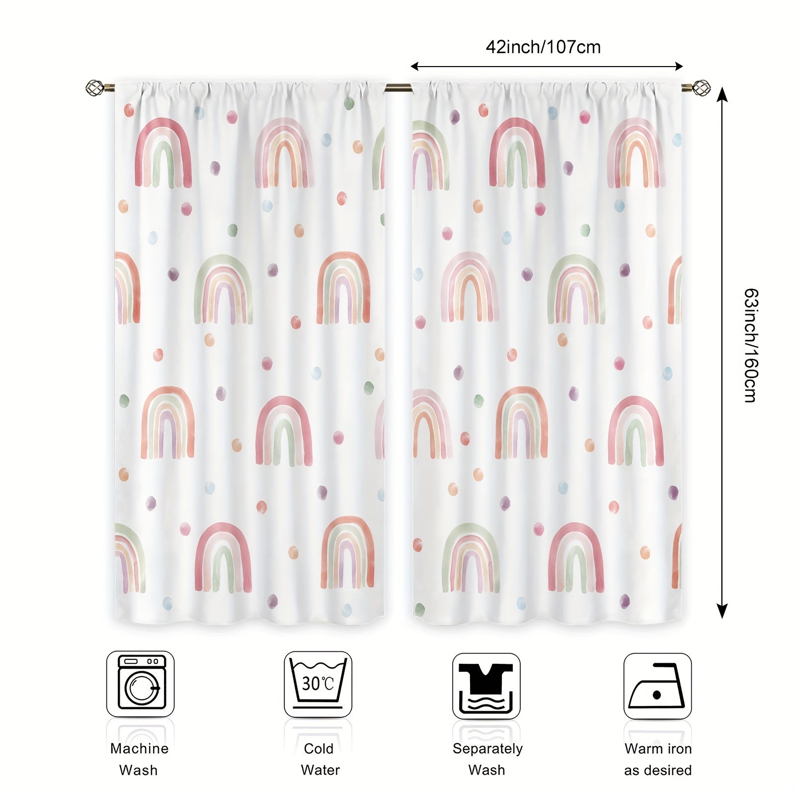 Bohemian Rainbow Cartoon Polyester Curtains 214x160cm 2 Pieces
