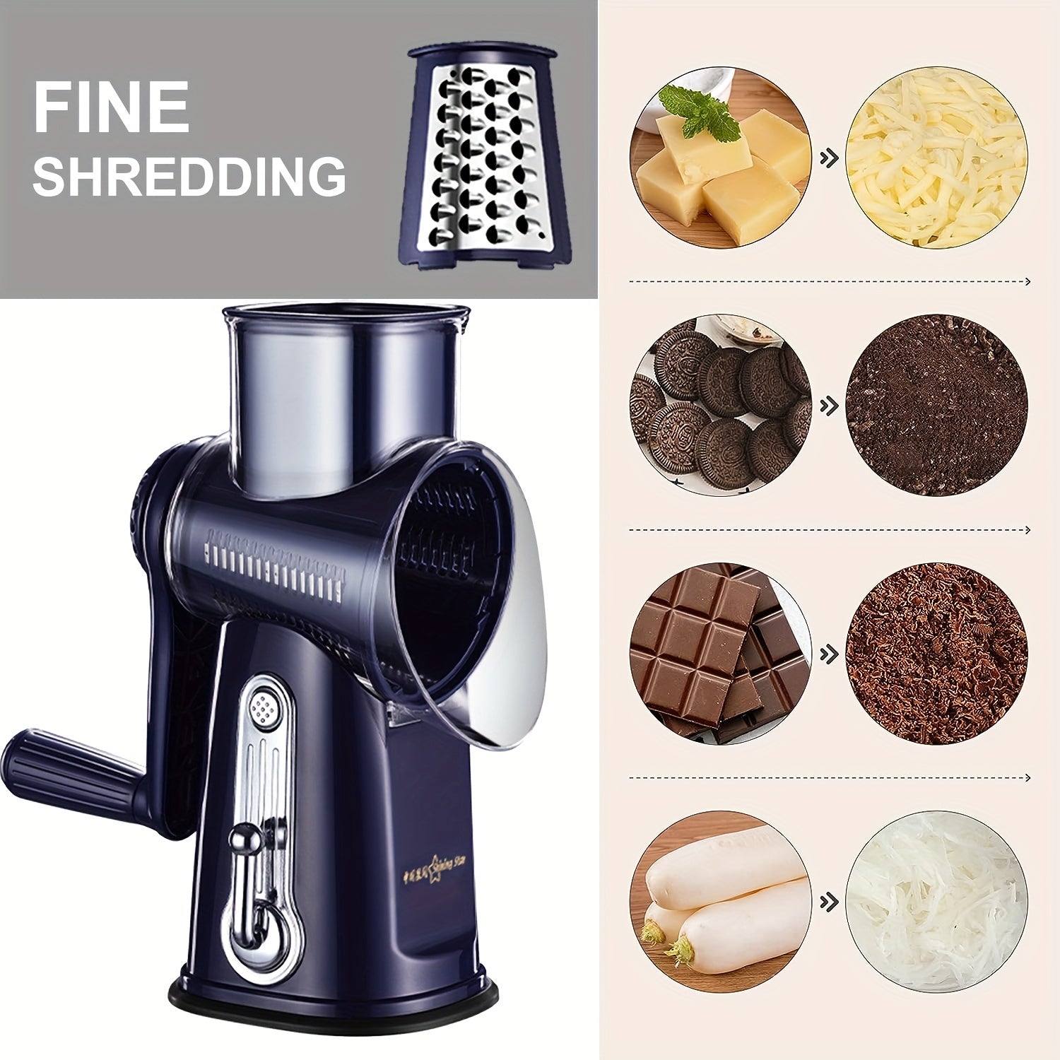 5-in-1 Rotary Cheese Grater Vegetable Slicer Nut Grinder Kitchen Tool