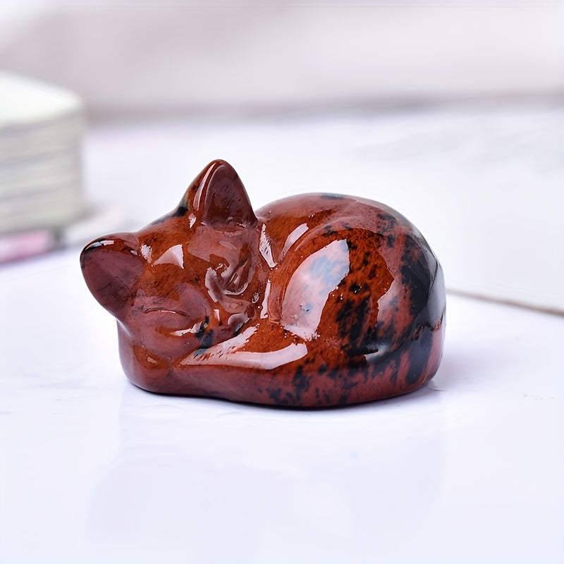 Cristal tallado de una gata durmiendo, espécimen mineral, decoración para el hogar, regalo