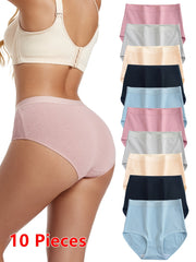 Seamless High Waist Briefs for Women 10-Pack Breathable Cotton Underwear Solid