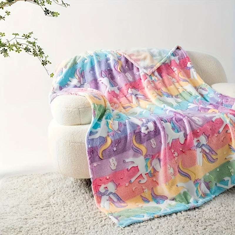 Unicorn Glow-in-the-Dark Flannel Throw Blanket Soft Cozy for Sofa Bed Travel