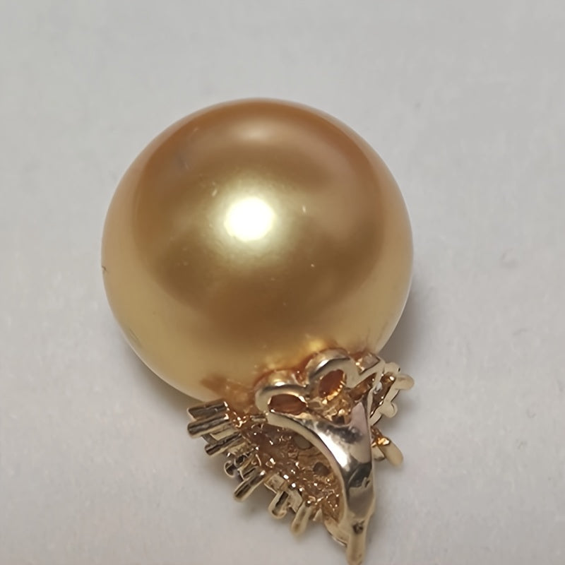 Gold-Plated Shell Pearl Necklace with 16mm Yellow Pearl 18-Inch Chain Gift for Mom