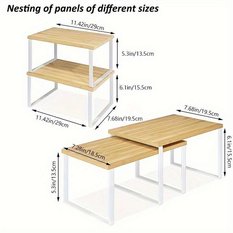 2 ta Rustik Yog'och Shkaf Polka Tashkiliy, Oshxona uchun Qatlamli Ziravorlar Racklari, Countertoplar uchun Ko'p Maqsadli Kengaytiriladigan Saqlash Polkalari, Hammom Tashkiliy Yechimi, MDF Qattiq Yog'ochdan Yasalgan, Ochiq Saqlash Usuli, Montaj Zarur