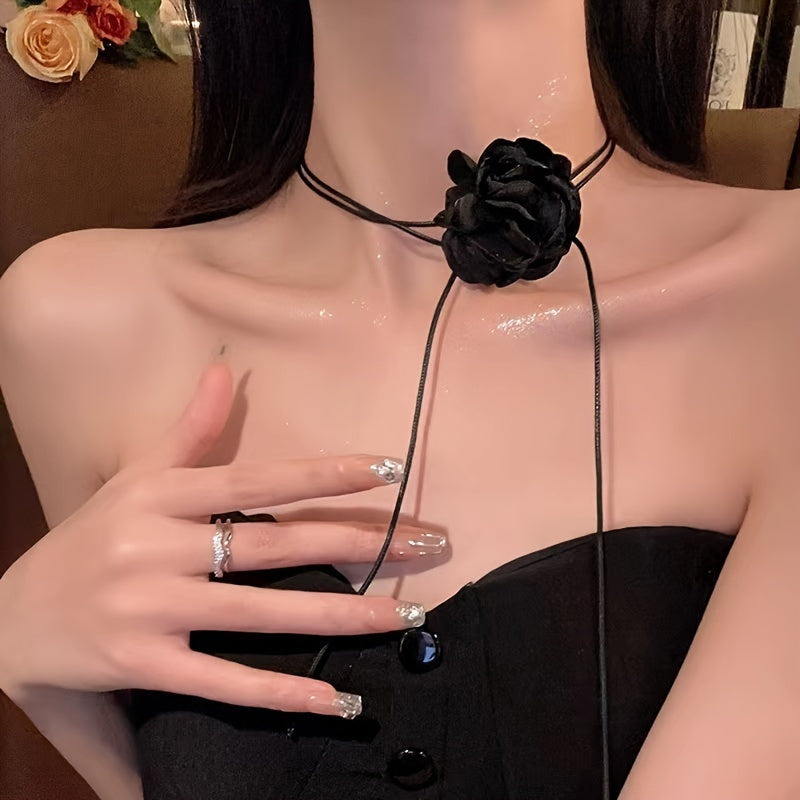 Juego de 4 collares de gargantilla con flores vintage rosa para mujer accesorios casuales de poliéster