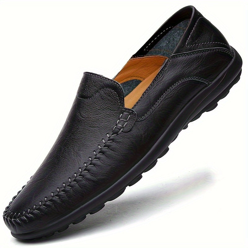 Men's Leather Loafer Shoes Casual Business Slip-On Round Toe All-Season