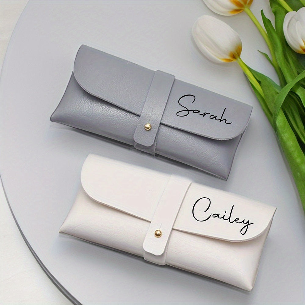 Estuche personalizado de cuero sintético para gafas con nombre personalizado para mujeres, soporte elegante para gafas, regalo