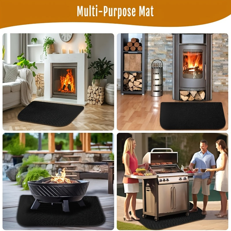 Black Fireproof Silicone Fireplace Hearth Rug 101.6x48.26cm Heat Resistant Anti-Slip Mat