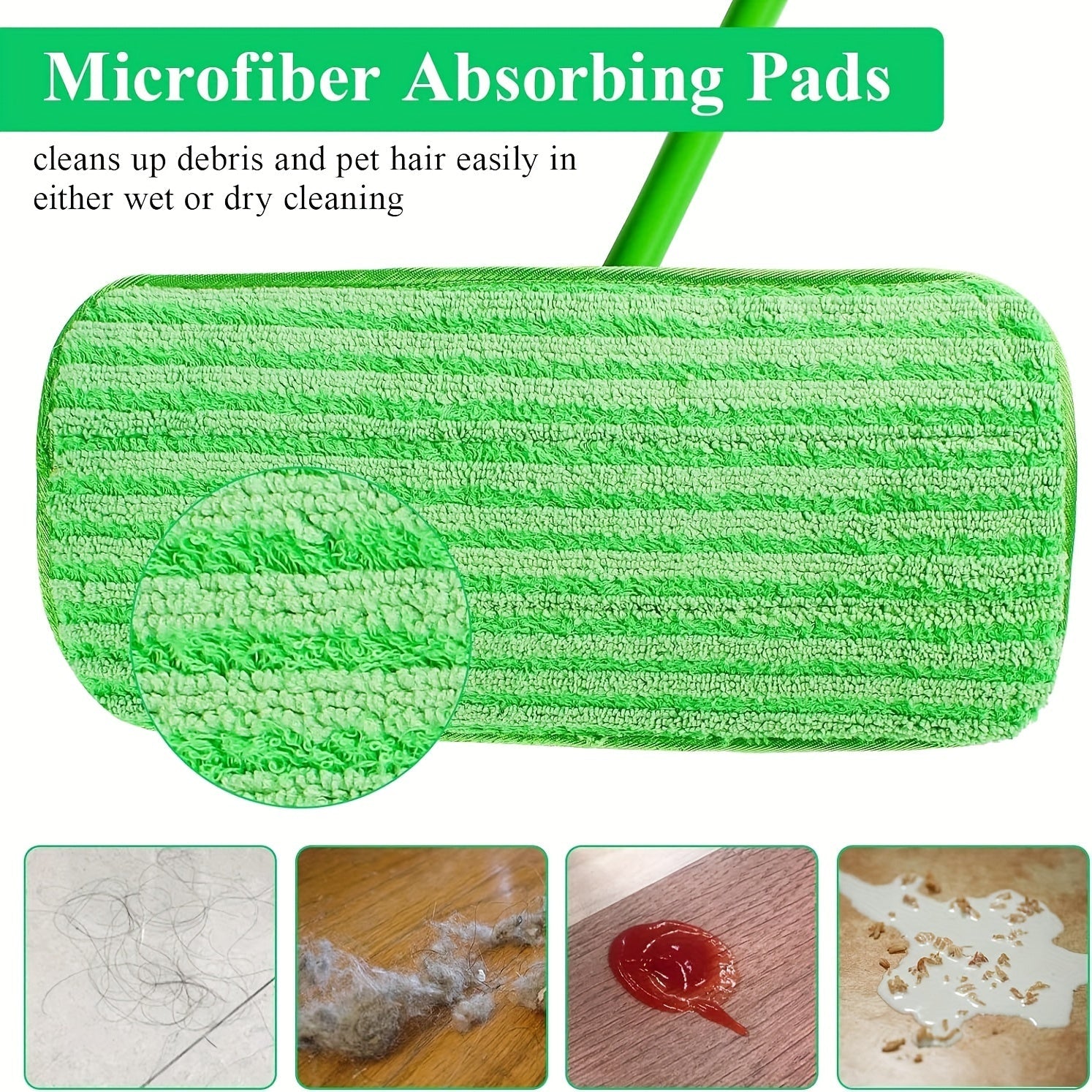 Set of 6 Reusable Microfiber Mop Pads for Wet or Dry Cleaning, 25.4-30.48 cm