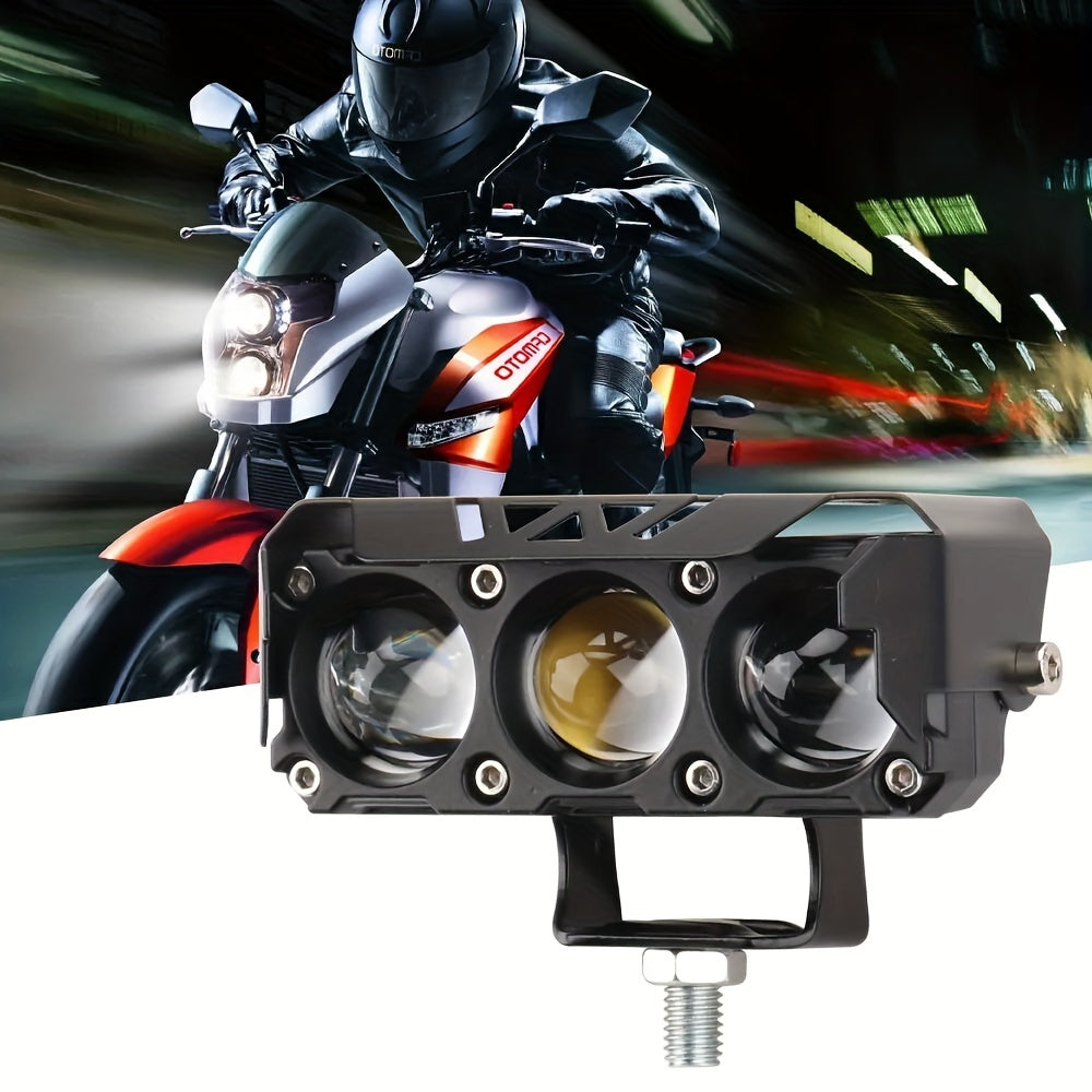 Universal Motorcycle LED Headlights Double Color Fog Lamps 12V 24V Black