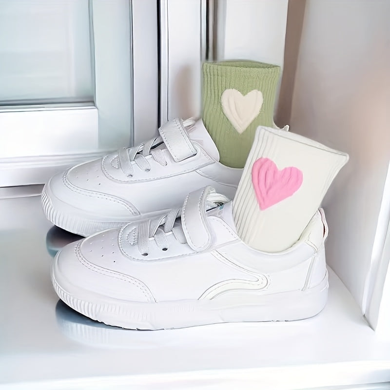 Girls' Mid-Calf Socks All Seasons Knit Polyester Heart Pattern for Ages 2-15