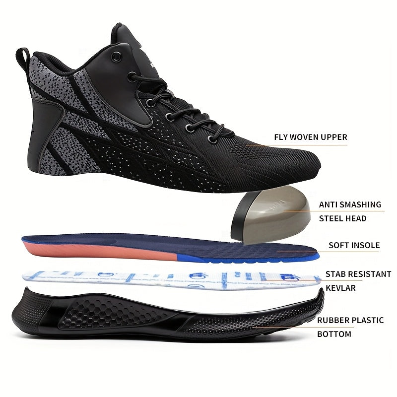 Women’s High-Top Safety Sneakers Breathable Lightweight Puncture Resistant Red Black