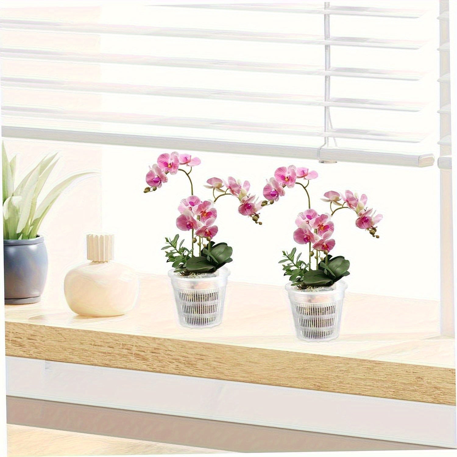 Set of 5 Transparent Plastic Orchid Pots with Drainage Holes and Slotted Design for Indoor and Outdoor Use
