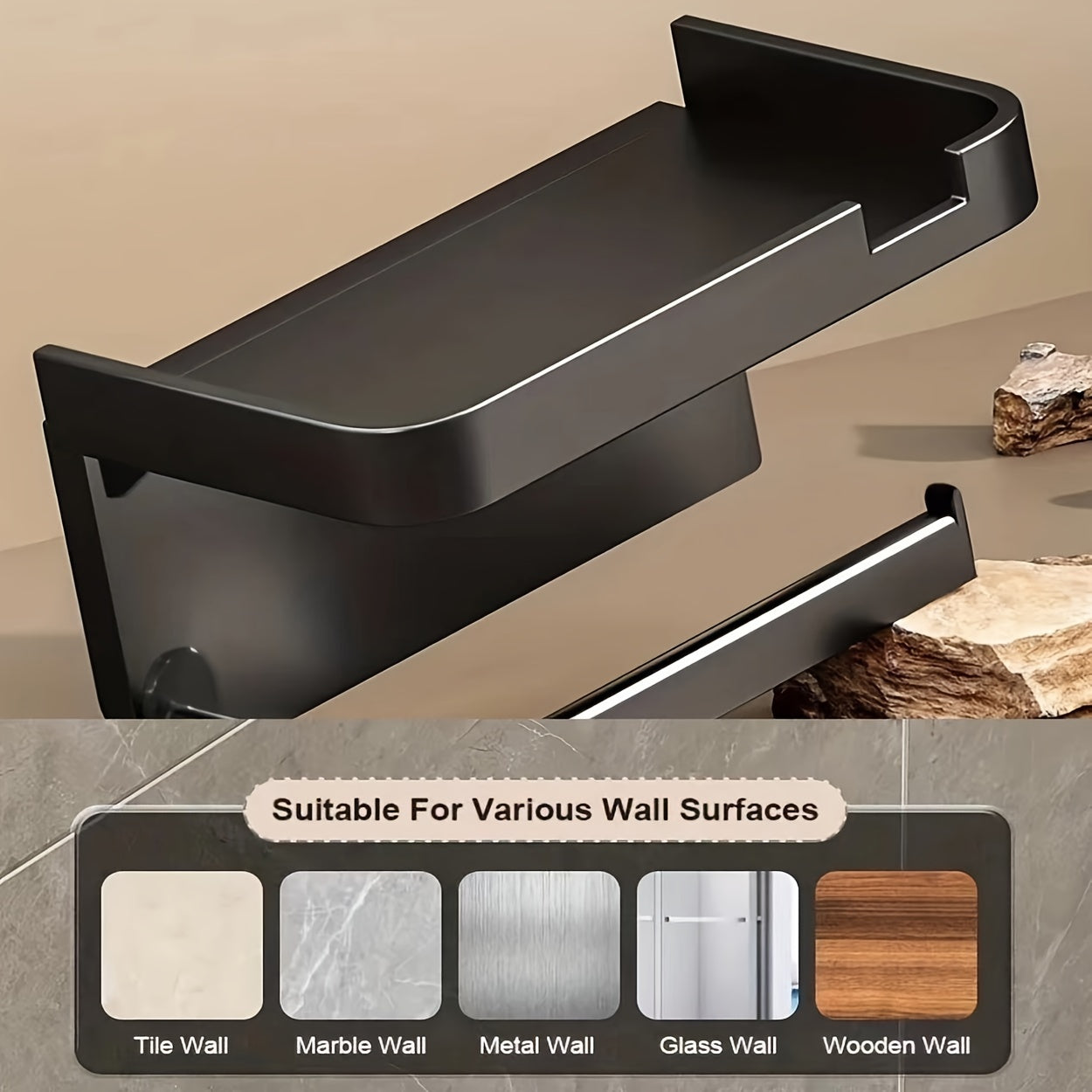 Wall-Mounted Plastic Toilet Paper Holder with Shelf and Phone Stand Self-Adhesive