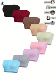 Women's Seamless Plus Size Strapless Wireless Sports Bra Breathable Medium Stretch Black Beige Pink Maroon