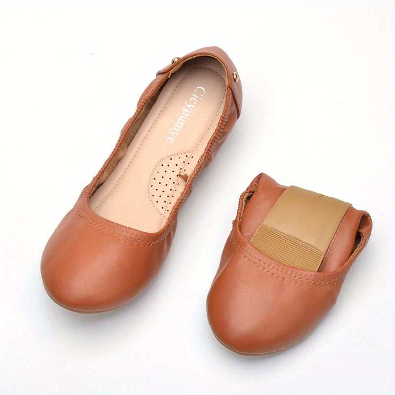 Women's Breathable Leather Ballet Flats - Round Toe Slip-On Comfortable Shoes