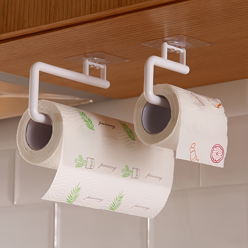 Wall-Mounted or Freestanding Plastic Kitchen Paper Towel Holder Self-Adhesive No Drilling