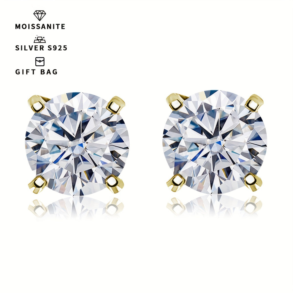 Women's Silver Earrings with Moissanite 0.3CT to 3CT Platinum Gold Plating