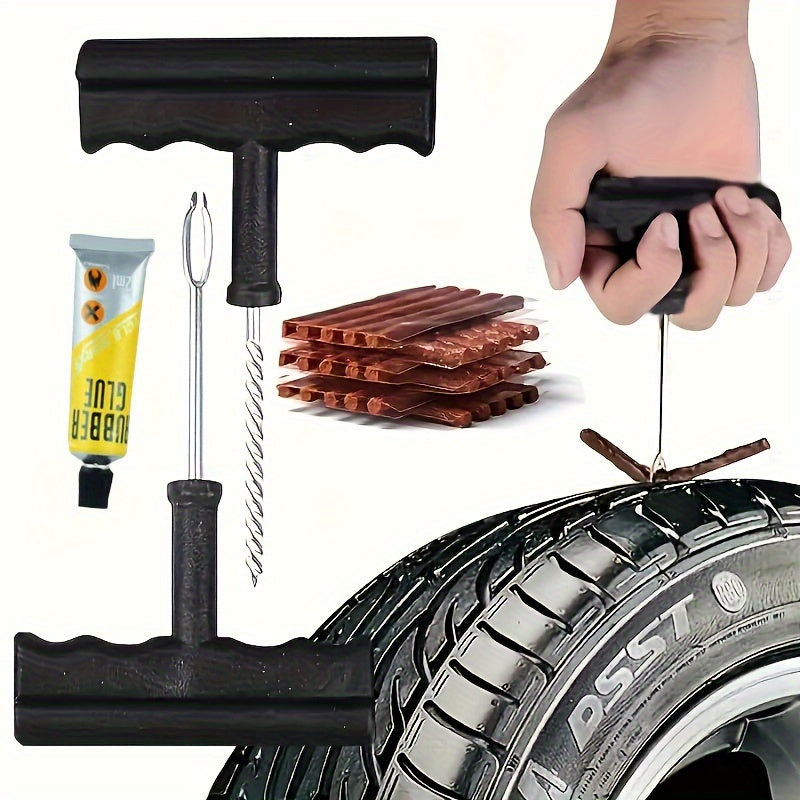 Universal Tire Repair Kit for Cars and Motorcycles with Rubber Strips and Glue