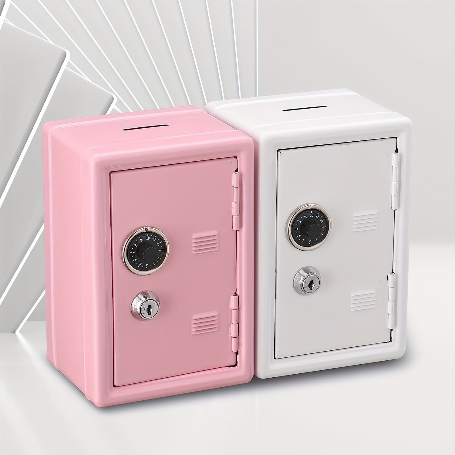 Metal Money Bank with Key and Combination Lock for Coin Storage Compact Secure Cash Safe