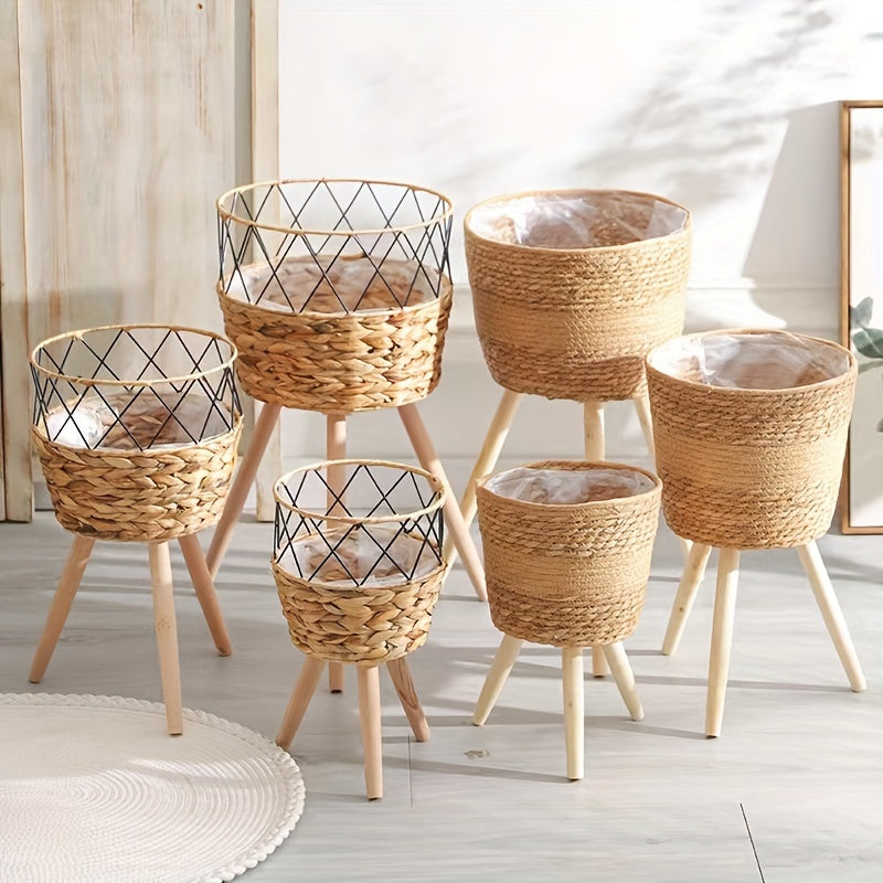 Set of 3 Seagrass Plant Baskets with Brackets Indoor Outdoor Rattan Classic