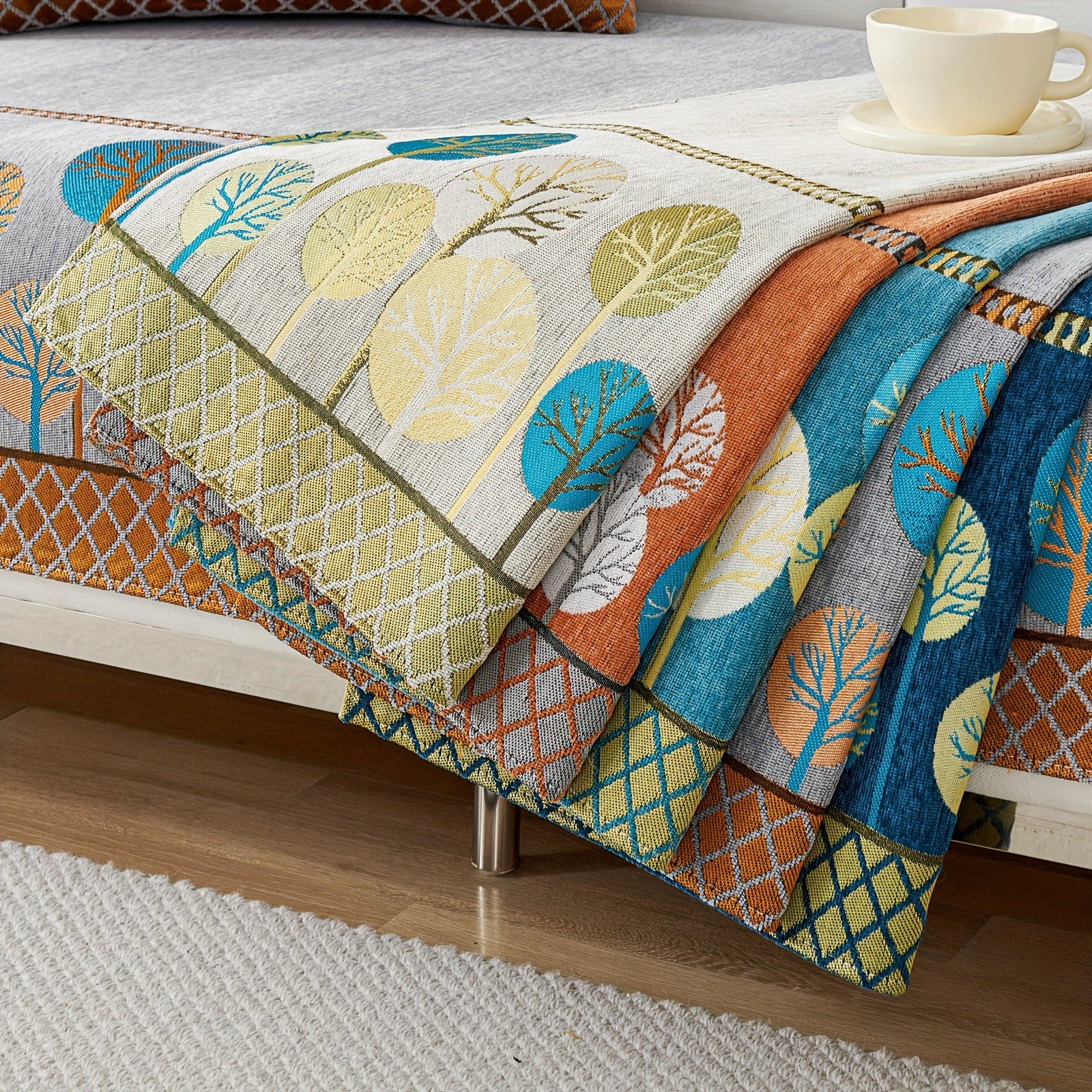 Bohemian Moonlit Trees Sofa Cover for Single to Quadruple Seaters Pet-Friendly Machine Washable Viscose