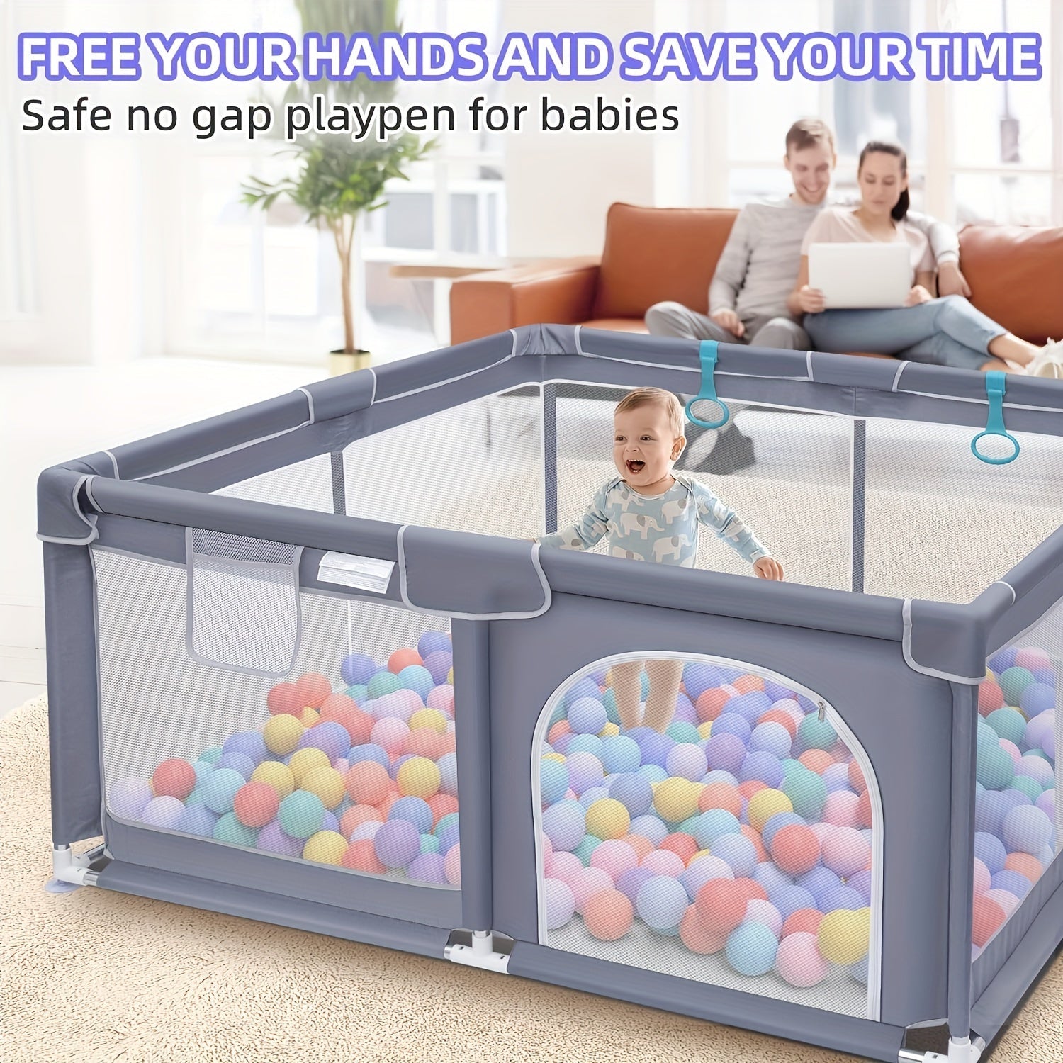Indoor and Outdoor Playpen with Gate Non-Slip Base Soft Breathable Mesh
