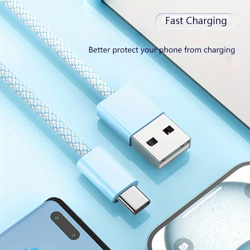Круглый нейлоновый USB Type C кабель для быстрой зарядки и передачи данных, совместимый с iPhone, Samsung, Xiaomi, OnePlus
