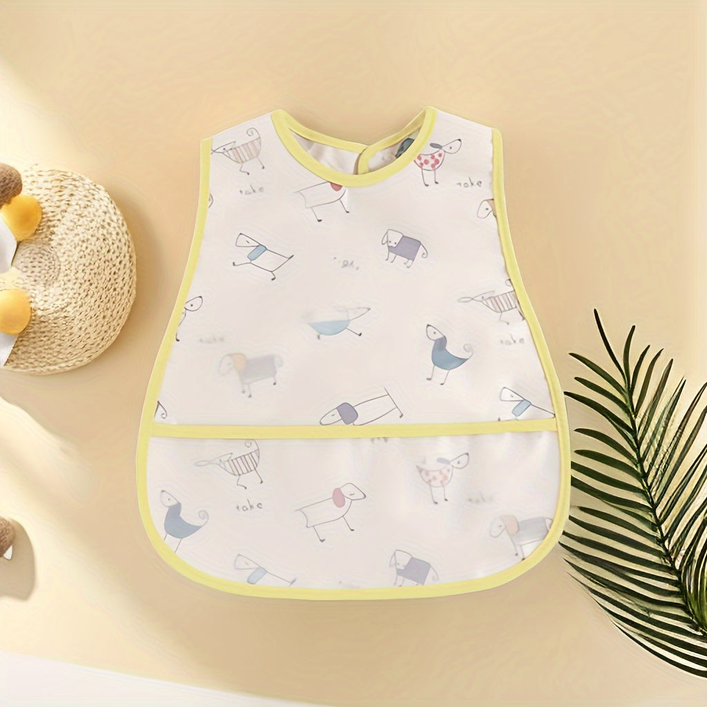 Waterproof Baby Bib with Double Layers Large Storage Pocket Snap Buttons Machine Washable Soft Durable