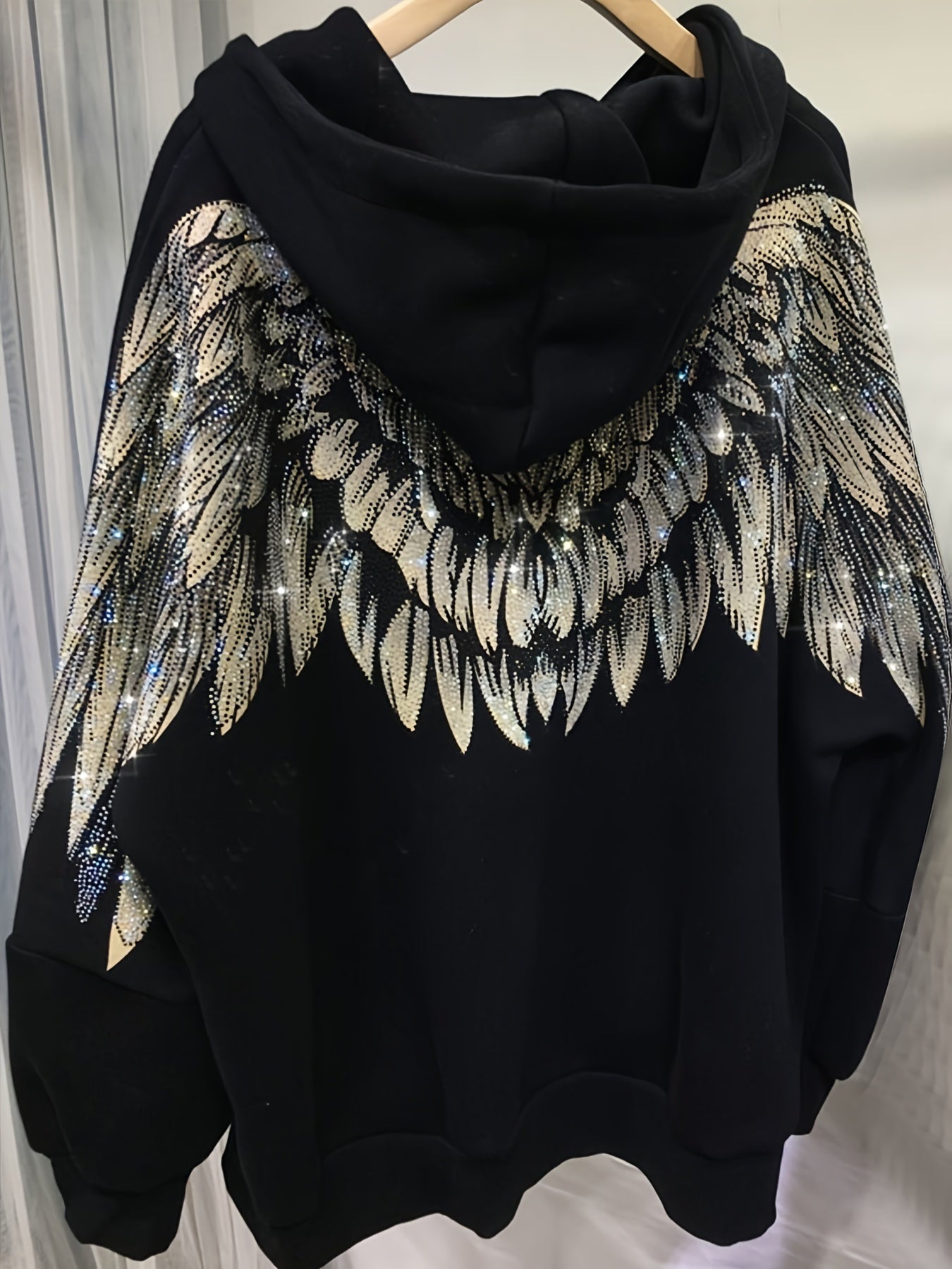 Plus Size Hooded Sweatshirt for Women with Rhinestone Embellishments Casual Spring Fall