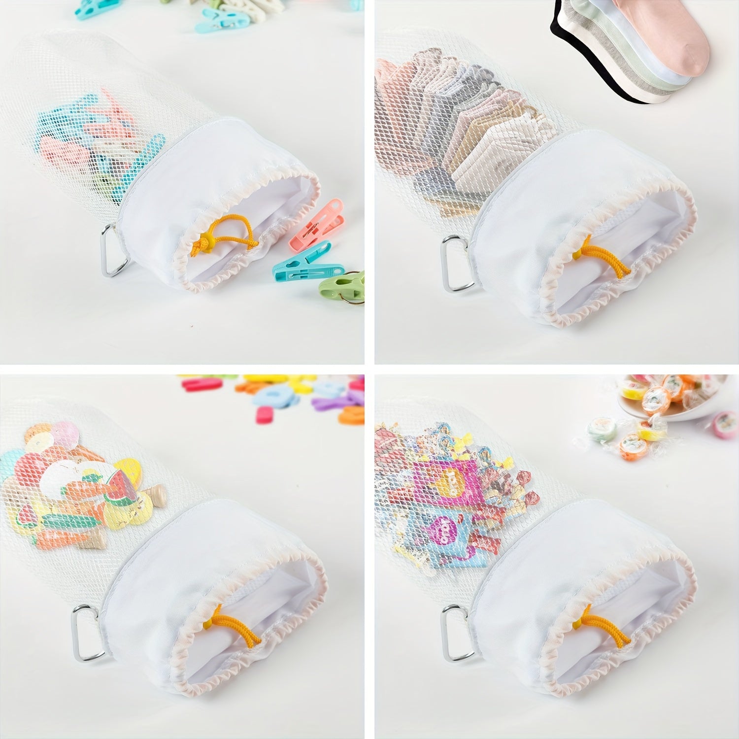 Bolsa de almacenamiento de tela de gran capacidad con clips de mosquetón para organización en la pared o en el armario