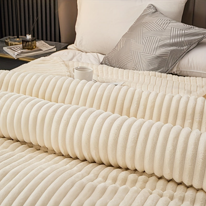 Plush Checkered Rabbit Fur Effect Blanket for Cold Nights and Cozy Snuggling