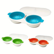 2-Cup Microwave Egg Poacher with Drain Basket, BPA Free, Green Blue Red