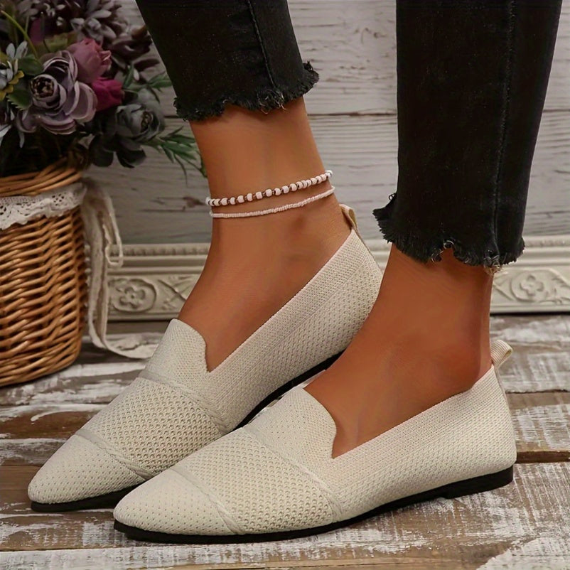 Ayollar uchun pointed toe slip-on tufli nafas oluvchi mato bej kundalik rasmiy