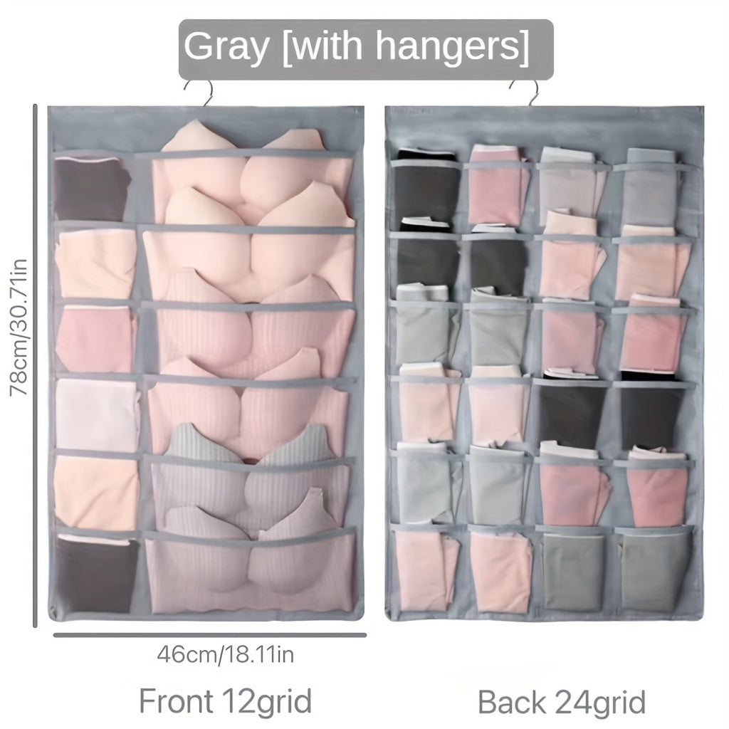 Double-Sided Hanging Underwear Organizer with Grids Foldable Storage for Socks Bras