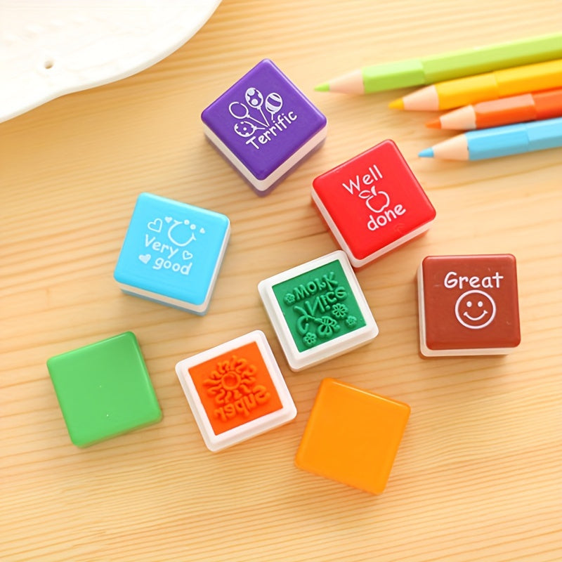 6 ta to'rtburchakli o'qituvchi muhrlari to'plami, baholash uchun ijobiy xabarlar bilan, ABS materialidan tayyorlangan.