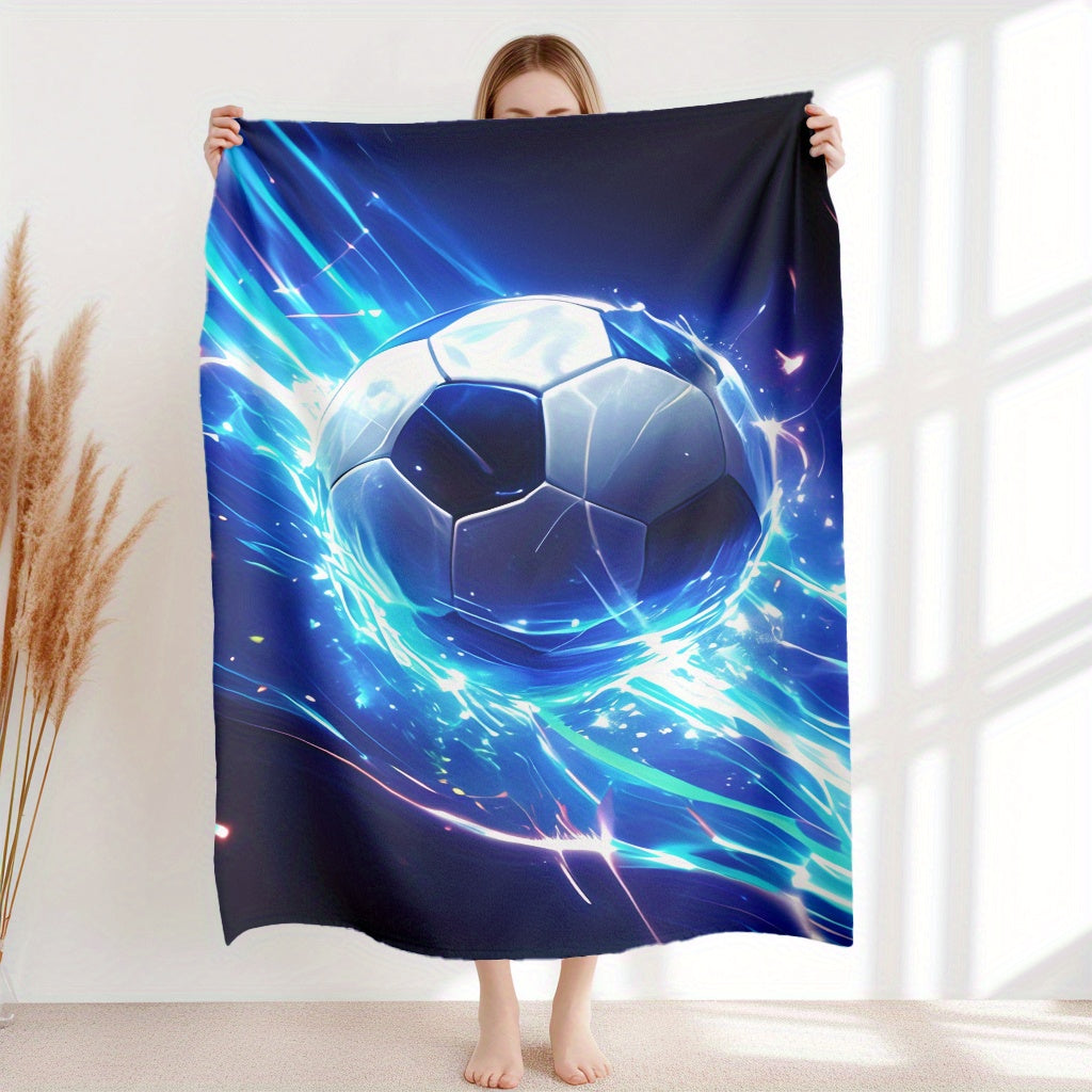 Soft Flannel Fleece Throw Blanket with Soccer Ball Print for Home Office Camping
