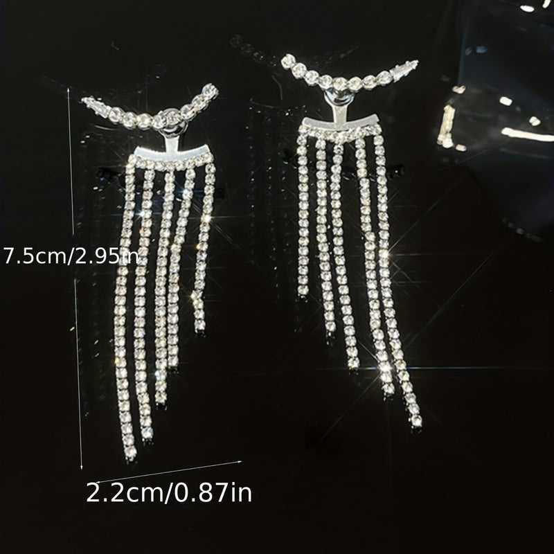 Golden Zinc Alloy Water Drill Tassel Earrings for Women Y2K Fashion Jewelry
