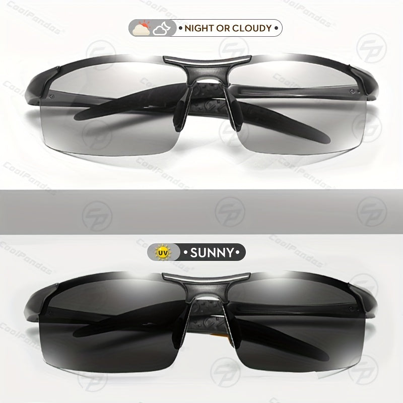 Мужские алюминиевые безободковые фотохромные очки с поляризацией для дневного и ночного вождения, противотуманные
