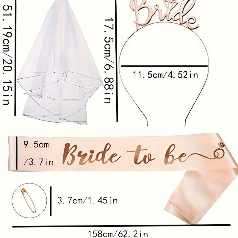 Bachelorette Party Accessories Luxe Veil Headband Sash Set for Bride-to-Be