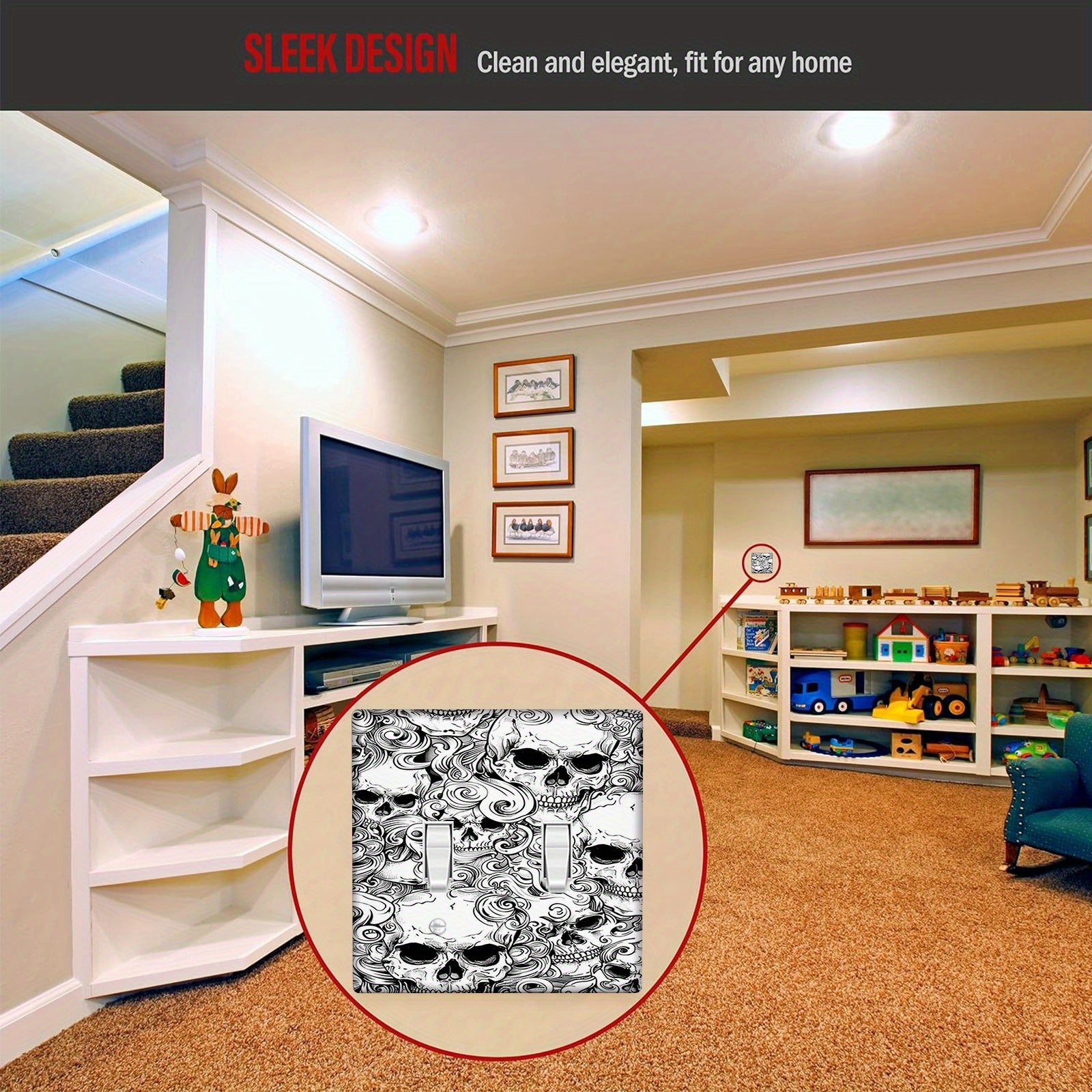 Skull Design Wall Plate Cover for Home or Office Easy to Clean No Battery Needed