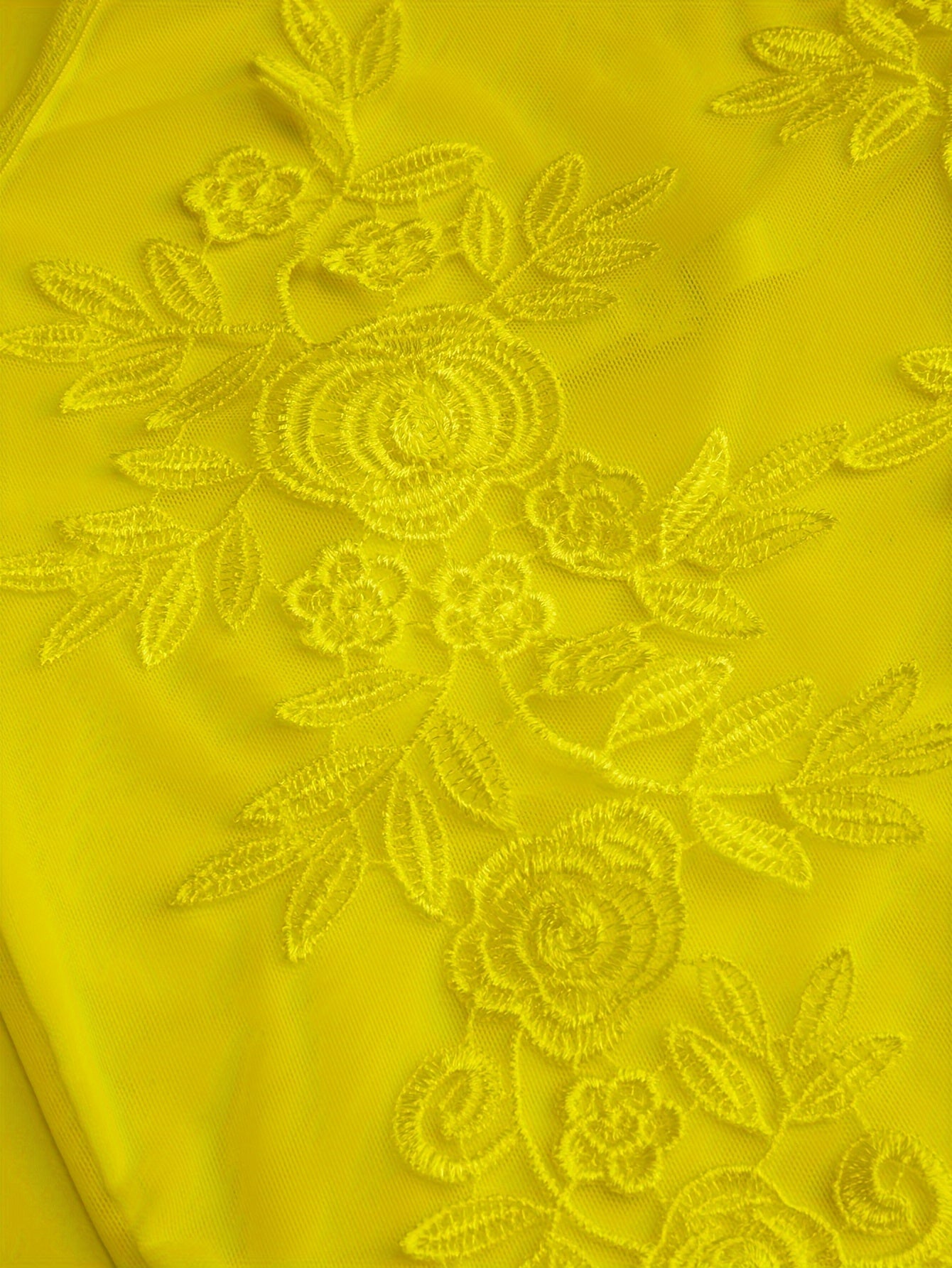 Women's Sheer Mesh Embroidered Floral Bodysuit High-Waisted Lingerie Set