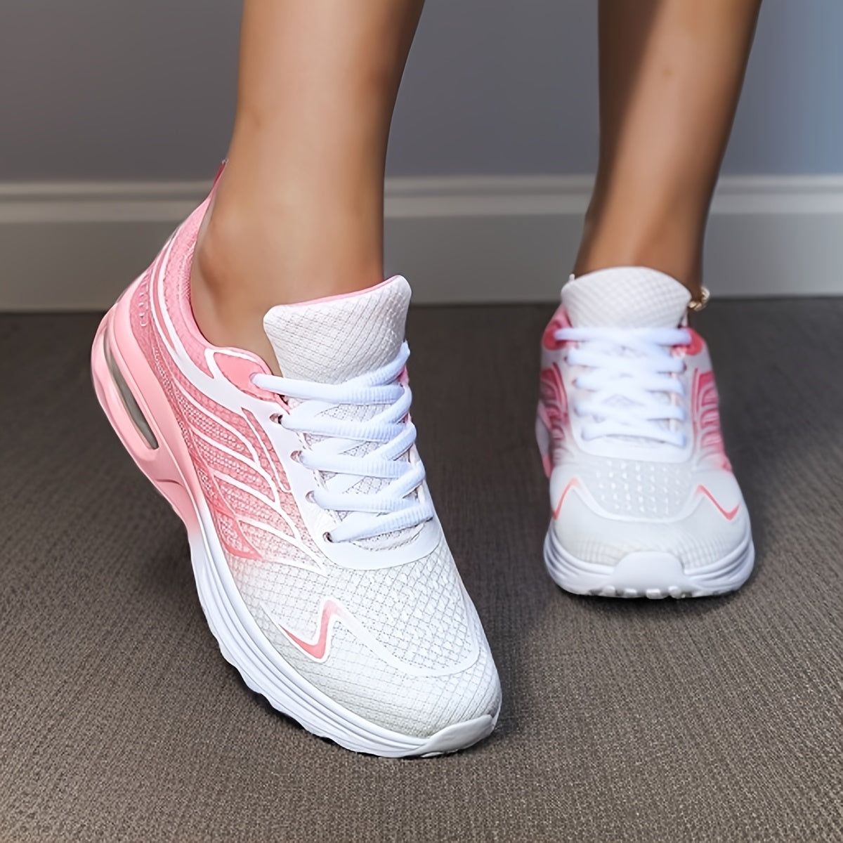 Women's Sneakers Lace-Up Cushioned PU Sole Pastel Purple White Gradient