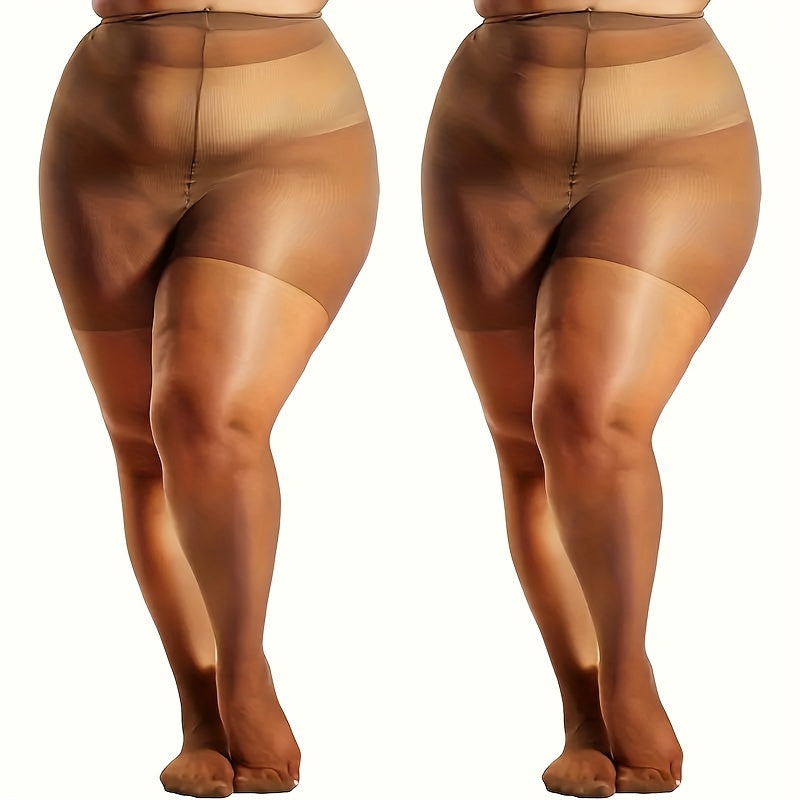 Women's Plus Size Control Top Mesh Pantyhose 2 Pairs Solid Color
