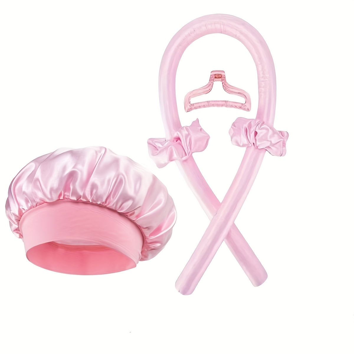 Juego de accesorios para el cabello de mujer, rizador sin calor, gorro de satén para dormir, bandas para el cabello, pinzas de garra, anillos