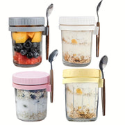 Set of 4 Glass Storage Containers 12oz Airtight Mason Jars with Lids and Spoons
