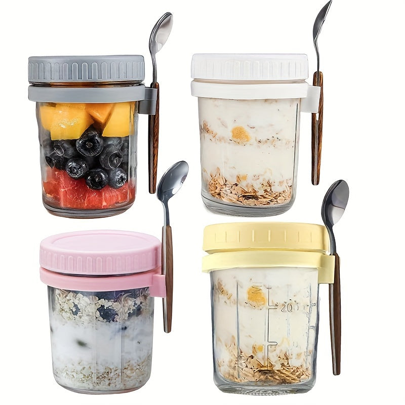 Set of 4 Glass Storage Containers 12oz Airtight Mason Jars with Lids and Spoons