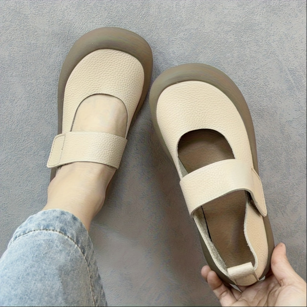 Women Leather Flat Shoes Breathable Slip-On Casual Brown All-Season